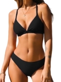 CUPSHE Bikini Set for Women V Neck Low Rise Crisscross Back Self Tie Spaghetti Straps Two Piece Swimsuits Black S – Bikini set