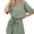 CUPSHE Women’s Romper Boat Neck Casual Short Sleeves Jumpsuit Empire Waist Belt with Back Cutout Green L – Short-sleeve jumpsuit