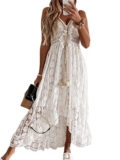 CUPSHE Women’s Summer Slip Boho Maxi Dress Lace Up Tassel V-Neck Flare Ruffle Beach Dresses White L – Plus size festival dress