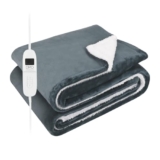 DMD® | Soft Sherpa & Fleece Electric Blanket, 1-9 Heat Settings, 9 Timer Settings with Auto-Shut Off & LED Display, Throw Blanket For Home, Office, Machine Washable (Light Grey, 120cm x 160cm) – Heated throw blanket