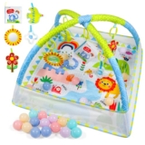 Dr.Rapeti Baby Play Mat, Activity Baby Play Gym with Arch, Playmats & Floor Gyms, Detachable Mirror, Soft Book and Balls Toys, Thick Non Toxic Playmats – Baby play gym
