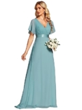 Ever-Pretty Women’s Double V-Neck Short Flutter Sleeves Empire Waist Elegant Chiffon Long Plus Size Evening Dresses