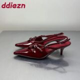 Best Sale on Fashion Buckle Elegant Women Medium Heels Sandals Shoes Spring Summer Pointed Toe Ladies Heeled Sandals Shoes Female Pumps – Only 11.89!