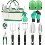 Fixmend Garden Tools, 11 Pieces Gardening Tools, Aluminum Alloy Garden Tools Set Gift Kit with Heavy Duty Tool Bag, Gardening Gifts for Women & Men – Garden tools set