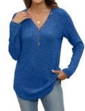 Flikity Long Sleeve Tops Women Ladies Jumpers Knitted Sweater Fashion V Neck Tops Chic Curve Hem Basic Jumpers for Women UK Royal Blue Size 18-20 – Plus size V-neck jumper