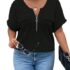 TIANZHU Plus Size Black Tops for Women Wrap Baby Doll Shirt Long Sleeve Winter Tunic Top Dressy V Neck Blouse Empire Waist Low Cut Flowy Peplum Clothing, Black, XL – Plus size wrap top