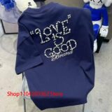 Best Deal on Goodbrand T Shirts Men Women American Street Trend Clothing LOVE IS GOOD Pearl Hot Drill Short Sleeve Tops – Only 17.09!