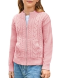 GRACE KARIN Girls Casual Knitted Cardigan Long Sleeve Round Neck Cardigan with Zipper Winter Knitted Sweater Light Pink 14 Years – Knitted sweater for kids