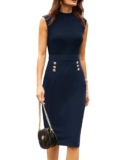 GRACE KARIN Women Summer Sleeveless Mock Neck Work Dresses Ribbed Bodycon Dress for Office Wear Navy Blue XL – Workwear dress