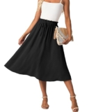GRECERELLE Womens Summer Midi Skirts Boho Flowy Casual High Waisted Palazzo A-Line Skirt with Pockets & Adjustable Tie Belt (Black, L) – Summer skirt