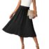 GRECERELLE Womens Summer Midi Skirts Boho Flowy Casual High Waisted Palazzo A-Line Skirt with Pockets & Adjustable Tie Belt (Black, L) – Summer skirt