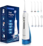 Hangsun Water Flossers for Teeth Cordless Oral Irrigator Dental Water Jet Electric Tooth Flosser with 8 Jet Tips 300ML Water Tank USB Rechargeable for Tavel and Home Use (Blue) – Water flosser