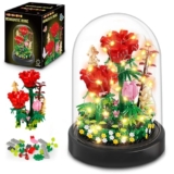HOGOKIDS Flower Bouquet Building Kit with LED Lighting – 596 PCS Rose Sets with Cover Botanical Building Blocks | Birthday Mini Bricks Valentines Day Gift for Adult Girlfriend Wife (Red Roses)