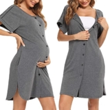 iClosam Women’s Maternity Nightdress Button Down Nightgown Soft Cotton Breastfeeding Nightwear Labour Nursing for Hospital Pyjamas Loungewear Grey – Maternity nightwear