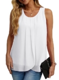 IWOLLENCE Womens Summer Vests Tops Blouses Chiffon Sleeveless Round Neck Lining Casual Shirts Flowy Ladies Tank Tops for Women UK (White M) – Sleeveless blouse