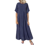 Best Discount on jieGorge Polka Dot Dresses for Women UK Women Maxi Dress Short Sleeve Crew Neck Casual Dresses Cocktail Boho High Waist A-Line Holiday Beach Long Dress for Ladies Navy – Only 0.01!