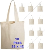 JMS Bridge 10 Cotton Bag Tote Bags, Reusable Premium Natural Cotton Shopper Bags with Long Handle; Ideal for Shopping. Can be Screen Printed, Designed and Customized. Machine Washable. (Pack of 10) – Tote bag