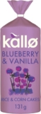 Kallo Blueberry & Vanilla Corn & Rice Cakes, Wholegrain Low Fat Healthy Snacks for Adults & Children, Vegan Friendly, Gluten Free, No Artificial Flavours or Preservatives, Single Pack – 1 x 131g – Rice cakes