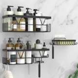 Kegii Shower Caddy, Bathroom Shelf Organiser No Drilling, Adhesive Shower Storage Rack with Soap Razor Holder, Bathroom Accessories, Black, 3 Pack – Bathroom caddy