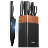 Knife Set, Yabano 7 Pieces Kitchen Knife Set with Universal PE Knife Block, Knife Block Set with Built-in Sharpener, Black Kitchen Knives for Chopping, Slicing, Dicing & Cutting – Knife block set