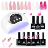 LKE Gel Nail Polish Kit with 72W UV LED Nail Lamp,6 Colors Gel Polish Set with Lamp Starter Kit, Pink Nude Soak Off with Base and Glossy & Matte Top Coat Nail Art DIY Manicure Salon and Home for Women – Gel manicure starter kit