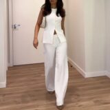 Best Sale on Loungewear Women Summer 2 Piece Outfits Button Down Sleeveless Blazer Vest Wide Leg Pant Lounge Sets Casual Business Suits – Only 27.19!