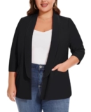MINTLIMIT Plus Size Blazers 3/4 Sleeve Casual Blazers Lightweight Open Front Summer Top Outerwear Jackets (Black XXL) – Plus size longline blazer