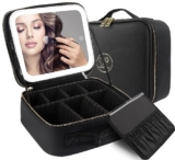 MOMIRA Travel Makeup Bag Cosmetic Bag Makeup Organizer Bag with Lighted Mirror, Adjustable Brightness in 3 Color Scenarios, Waterproof Makeup Train Case, Gift for Women – Black – Travel makeup bag