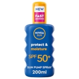 NIVEA SUN Protect & Moisture Sun Spray SPF 50+ (200ml), Moisturising Suncream Spray with Vitamin C and Hyaluron, Immediate UVA/UVB Protection, Fast-Absorbing No White Cast Formula – Sunscreen