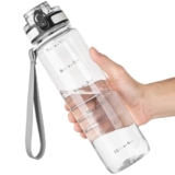 OLDLEY 1L/32oz Sports Water Bottle, 1000ml Motivational Drinks Bottle with Time Markings Leak Proof Drink & Lock Cover & No Straw, BPA Free for Adults Women Men Gym School Cycling Running Hiking – Reusable water bottle