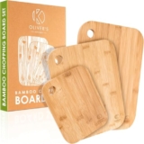 Oliver’s Kitchen ® 3 x Set of Wooden Chopping Boards – Different Sizes for Every Occasion – Beautifully Designed, Durable & Hard Wearing – 100% Natural Organic Bamboo Cutting Boards – Easy to Clean – Cutting board set
