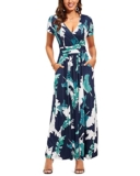 OUGES Women’s Summer Casual V Neck Short Sleeve Floral Pattern Wrap Ladies Maxi Long Dress with Pockets(Floral-8,3XL) – Maxi summer dress