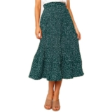 Oyamiki Womens Polka Dot Midi Skirt Stretchy Flowy Swing Long Skirts Trendy Summer Pleated Skirt, M Green – Midi skirt