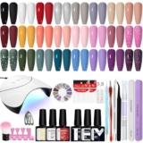 Phoenixy Gel Nail Kit, 27Pcs Gel Nail Polish Set with 36W U V LED Lamp Starter Kit 24 Colours Nails Polishes with Base Top Matte Coat Manicure Kit Gift for Women – Gel manicure starter kit