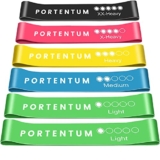 PORTENTUM Resistance Bands [Set of 6] Skin-Friendly Resistance Fitness Exercise Loop Bands with 5 Different Resistance Levels – Carrying Case Included – Ideal for Gym, Home, Yoga, Training – Home gym set