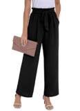 PrinStory Wide Leg Trousers Women Causal Loose Fit Palazzo Trousers for Women UK Elastic Waist Pants for Outfits Work Summer Beach Vacation (Black, L) – Plus size paperbag trousers