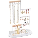 ProCase Jewelry Organiser Jewelry Holder Jewelry Stand with Velvet Ring Tray and Study Metal Frame, Necklace Holder Organizer Bracelet Display Storage Rack for Studs Rings -White – Jewelry organizer