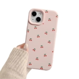 Reownest Case for iPhone 14/13, Cute Cherry Pattern Design Soft Slim TPU Cover with Raised Camera Protection Stylish Aesthetic Phone Case for Girls & Women – Pink – Stylish phone case