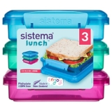 Sistema 41647 Lunch Sandwich Box, 450 ml-Assorted Colours with Contrasting Clips, Pack of 3, 1.55 x 15 x 12.4 cm – Lunchbox