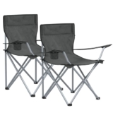 SONGMICS Folding Camping Chairs, Set of 2 Outdoor Chair, with Armrests, Cup Holder, Portable, 120 kg Capacity, for Camping, Garden, Fishing, Beach, Balcony, Slate Grey GCB001G11 – Camping chairs
