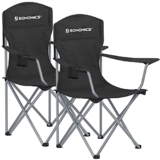 SONGMICS Set of 2 Folding Camping Chairs, Comfortable, Heavy Duty Structure, Max. Load Capacity 150 kg, with Cup Holder, Outdoor Chairs, Black GCB08BK – Camping chairs