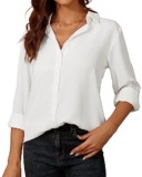 SPRING SEAON Womens Blouse Long Sleeve Chiffon V-Neck Button Down Shirt Casual Office Work Tops for Ladies White – Chiffon blouse