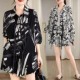 Spring Summer Women’s Chinese Ink Print Shirt & Shorts Set | Traditional Blouse | Casual Loose Fit Cotton Co-ord Outfit G597 – women co-ord