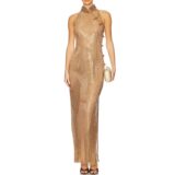 Sexy 3D flower halter long dress women pleated backless patchwork sleepveless off shoulder party dresses 2024 new holiday robe – summer dress