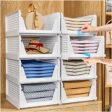 TidyIsles – Foldable Closet Organizer, 4 Pack Stackable Storage Boxes, Plastic Storage Baskets, Drawers for Bedroom, Kitchen and Bathroom Organization, White – Wardrobe organizer
