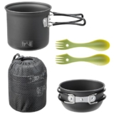 Trail Camping Cookware Set, 1-2 Person Outdoor Hiking Camp Cooking Kit, Non Stick Hard Anodised Aluminium, 400ml & 900ml Cook Pots/Bowls, 2 x PP Sporks, Lightweight Portable Stackable with Mesh Bag – Camping cookware set