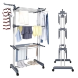 Trintion Clothes Drying Rack 3 Tier Adjustable Rolling Laundry Hanger with Foldable Wings Large Stainless Steel Garment Dryer with Casters for Outdoor Indoor – Clothes drying rack