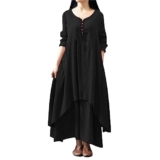Best Sale on TUDUZ Women’s Cotton and Linen Casual Maxi Dress Solid Color Vintage Long Sleeve V-Neck Button Long Dress Loose Double Layer Flowy Pleated A-Line Holiday Vacation Beach Dresses(Black,L) – Only 0.01!