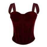 Best Deal on Velvet Corset Bustier with Removable Wide Straps Longline French Boned Bodysuit Shapewear for Women Backless Zipper Crop Top – Only 24.09!
