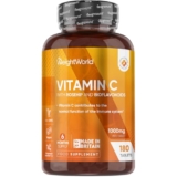 Vitamin C Tablets 1000mg – 180 Tablets – 6 Months Supply – Added Rosehips & Bioflavonoids – Vegan, Gluten-Free & Non-GMO – VIT C Supplement (As Ascorbic Acid) – 1 per Day – Made in The UK – Vitamin C supplement